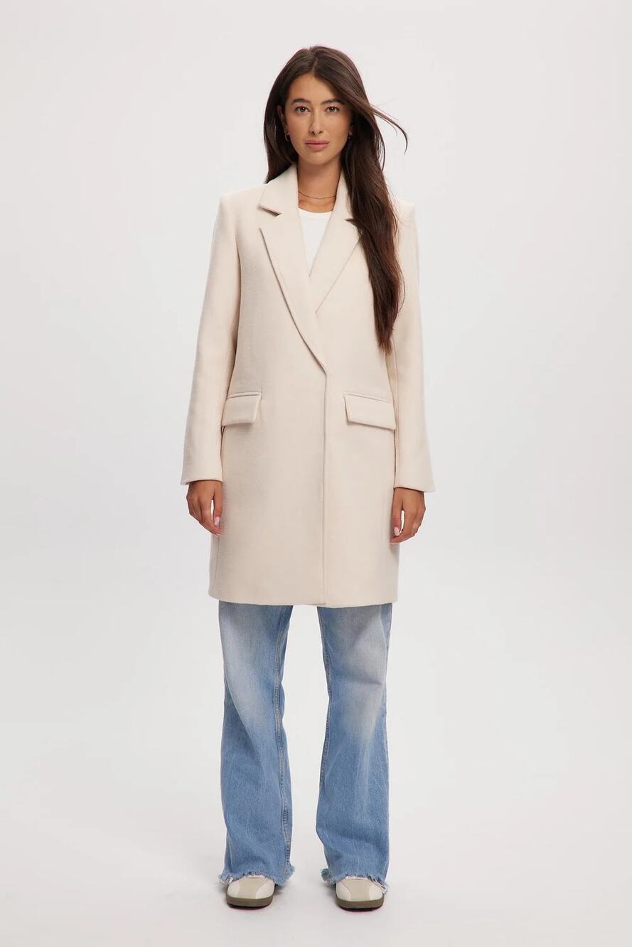 Noize Masa Mid Length Long Sleeve Double Breasted Trench Coat Cream Womens S NWT